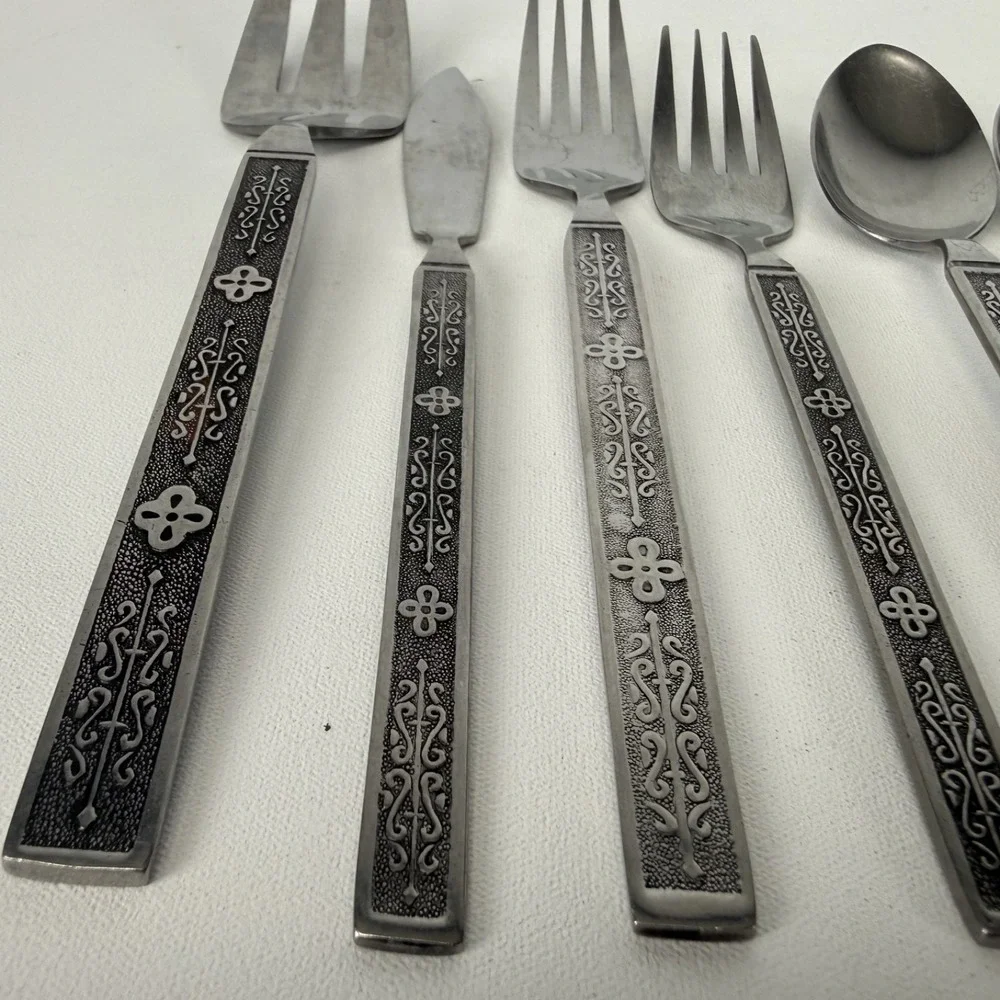Nasco Kashmir‎ Vintage MIX LOT OF 8 Stainless Korea FORK SPOON SERVING